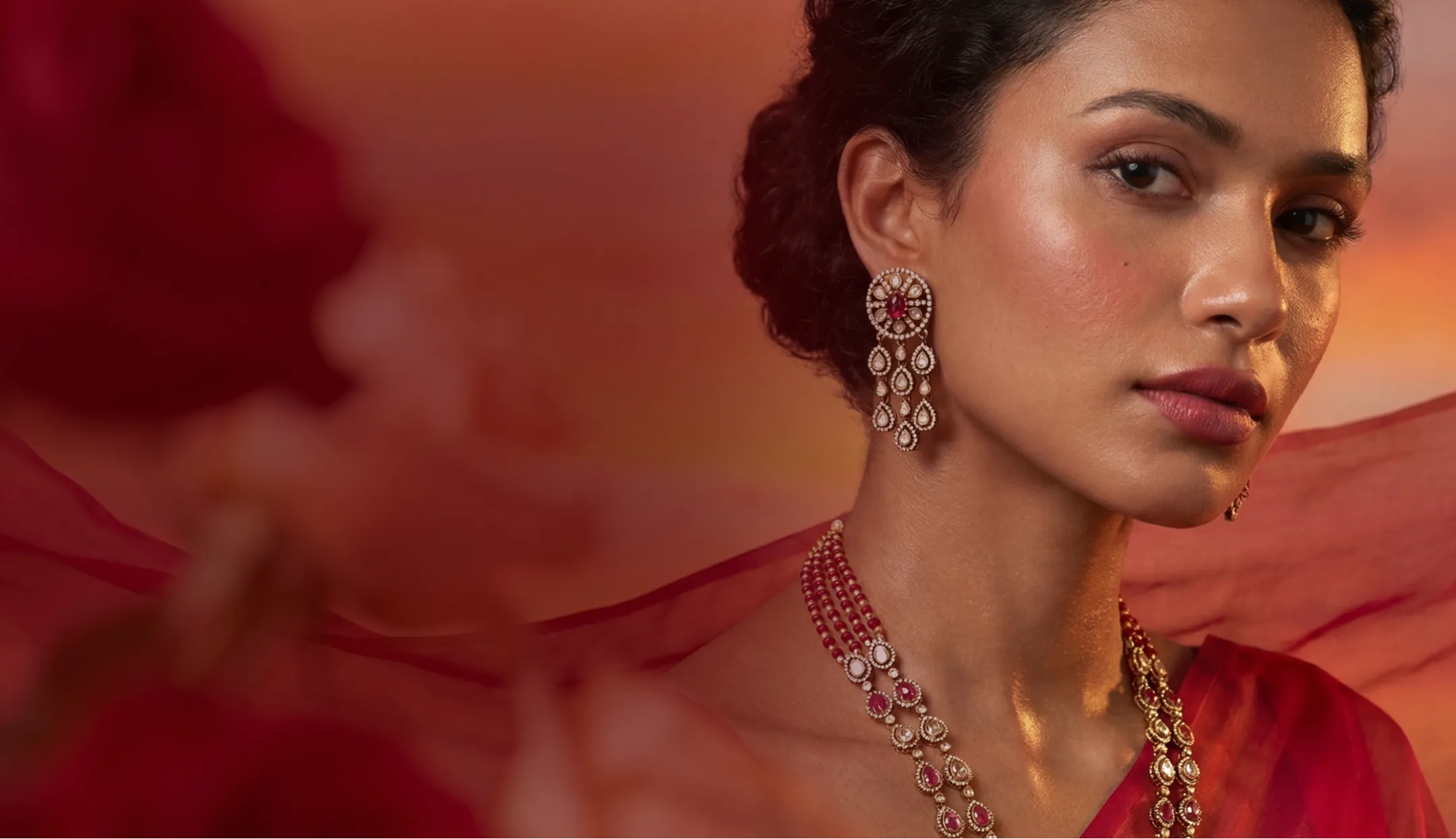 AI-generated jewelry photography — model wearing traditional Indian jewelry